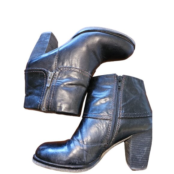 Naya Lark Leather Ankle Boots Block Heel & Side Zip Cuffed Western Women 7.5 N - Picture 5 of 15